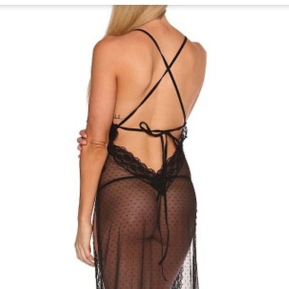 NWT Lace & Dotted Sheer Adj Laced Back Gown Sz L - Picture 5 of 7